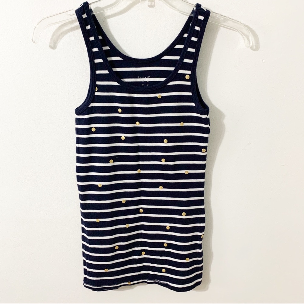 a new day Striped Cotton Blend Scoop Neck Tank Top with Gold Polka Dots 💙🤍💛